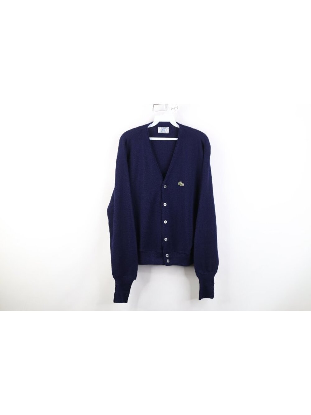 Vintage 80s Izod Lacoste Mens Medium Croc Logo Knit Cardigan Sweater Navy Blue
